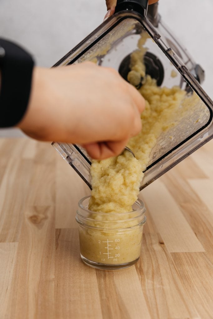 transfer pear puree to baby food jar