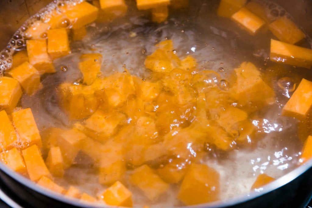 boiling sweet potato until tender