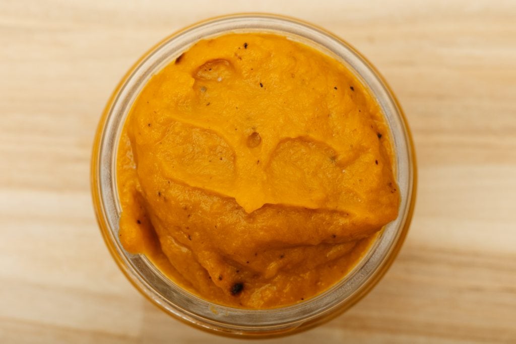 butternit squash puree in a food jar