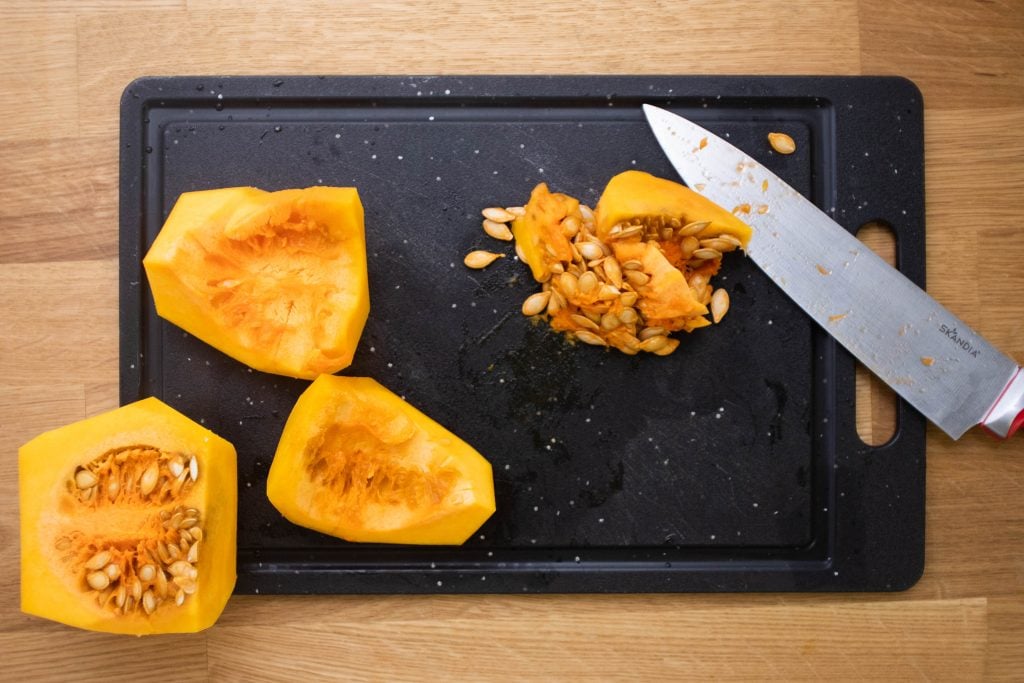 buteernut squash seed on the cutting board