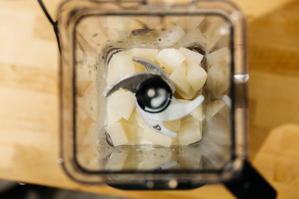 boiled turnips and milk in a blender